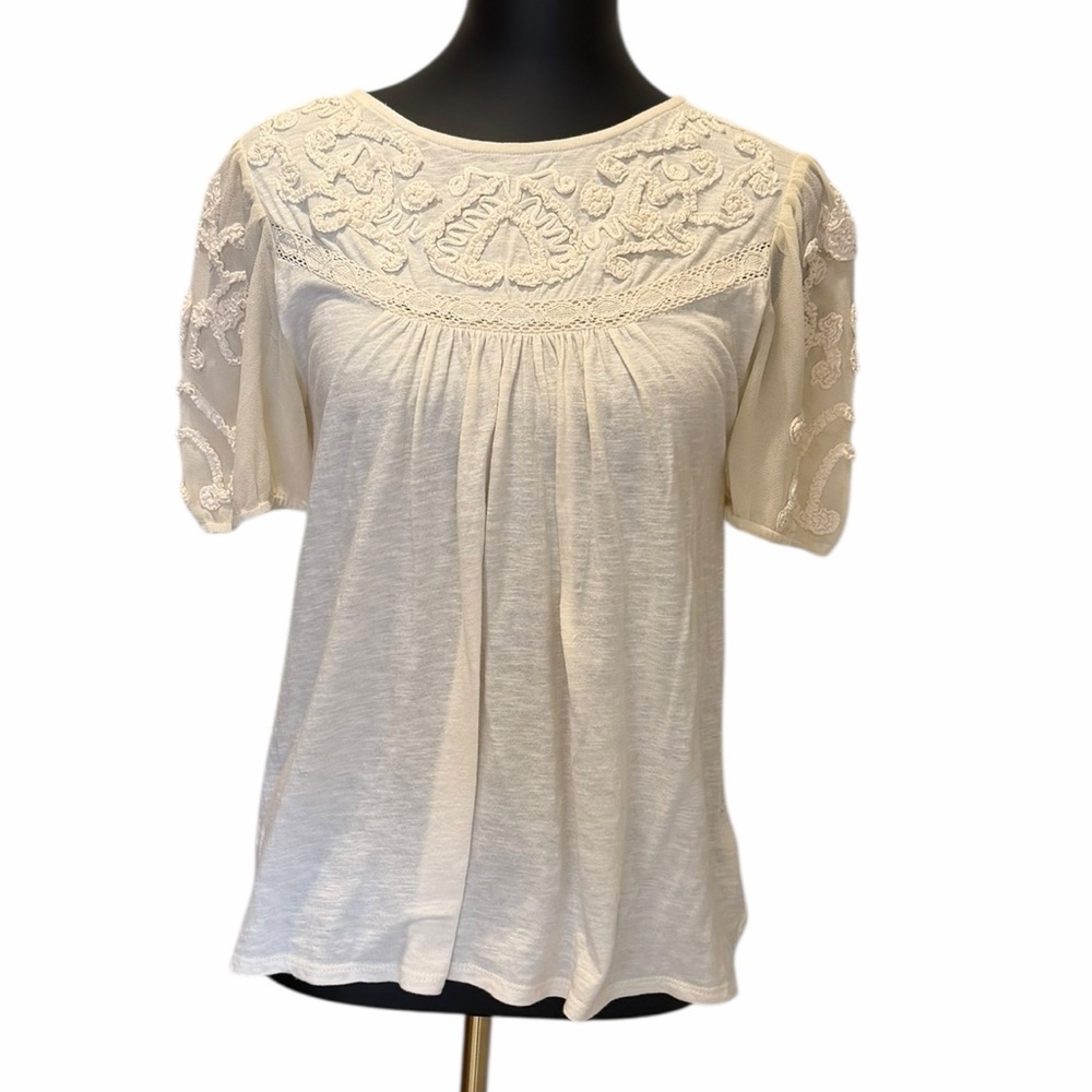 Vintage Anthropologie top with embroidery and sheer sleeves Size S